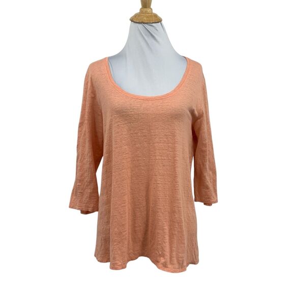 Eileen Fisher Shirt Womens L Large Peach Linen Quarter Sleeve Scoop Neck Top - Picture 1 of 13